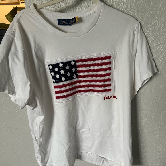 Polo Ralph Lauren Women's Embroidered American Flag Americana USA T-Shirt Tee - Picture 6 of 7